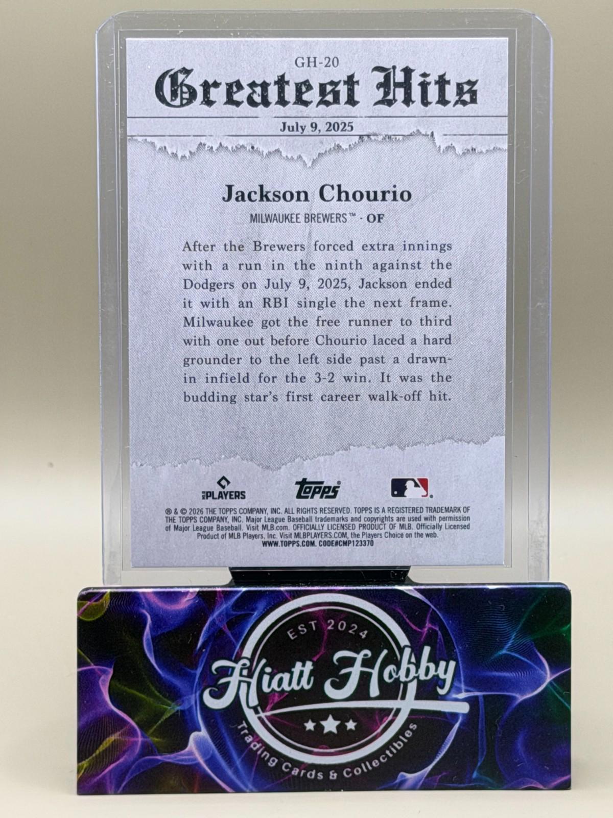 2026 Topps Series 1 #GH-20 Jackson Chourio - Greatest Hits