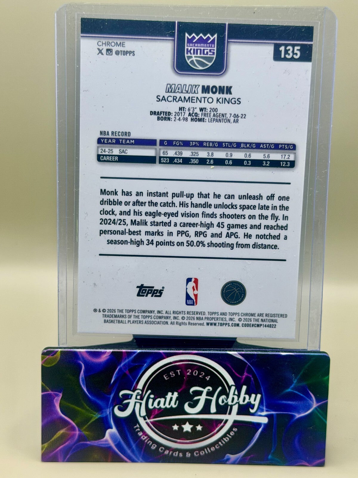 2025-26 Topps Chrome Update - #135 Malik Monk - Raywave Refractor