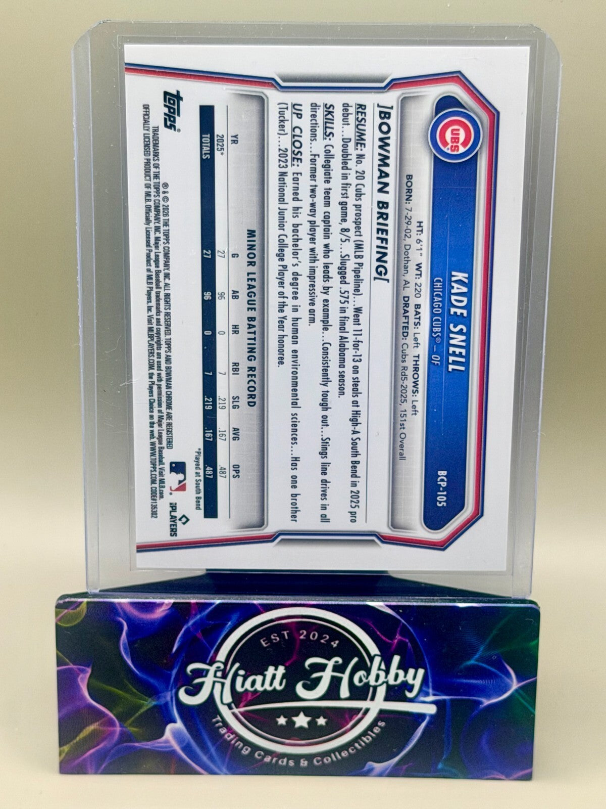 2026 Bowman Chrome Baseball - #BCP-105 Kade Snell - Reptilian Refractor (1st)