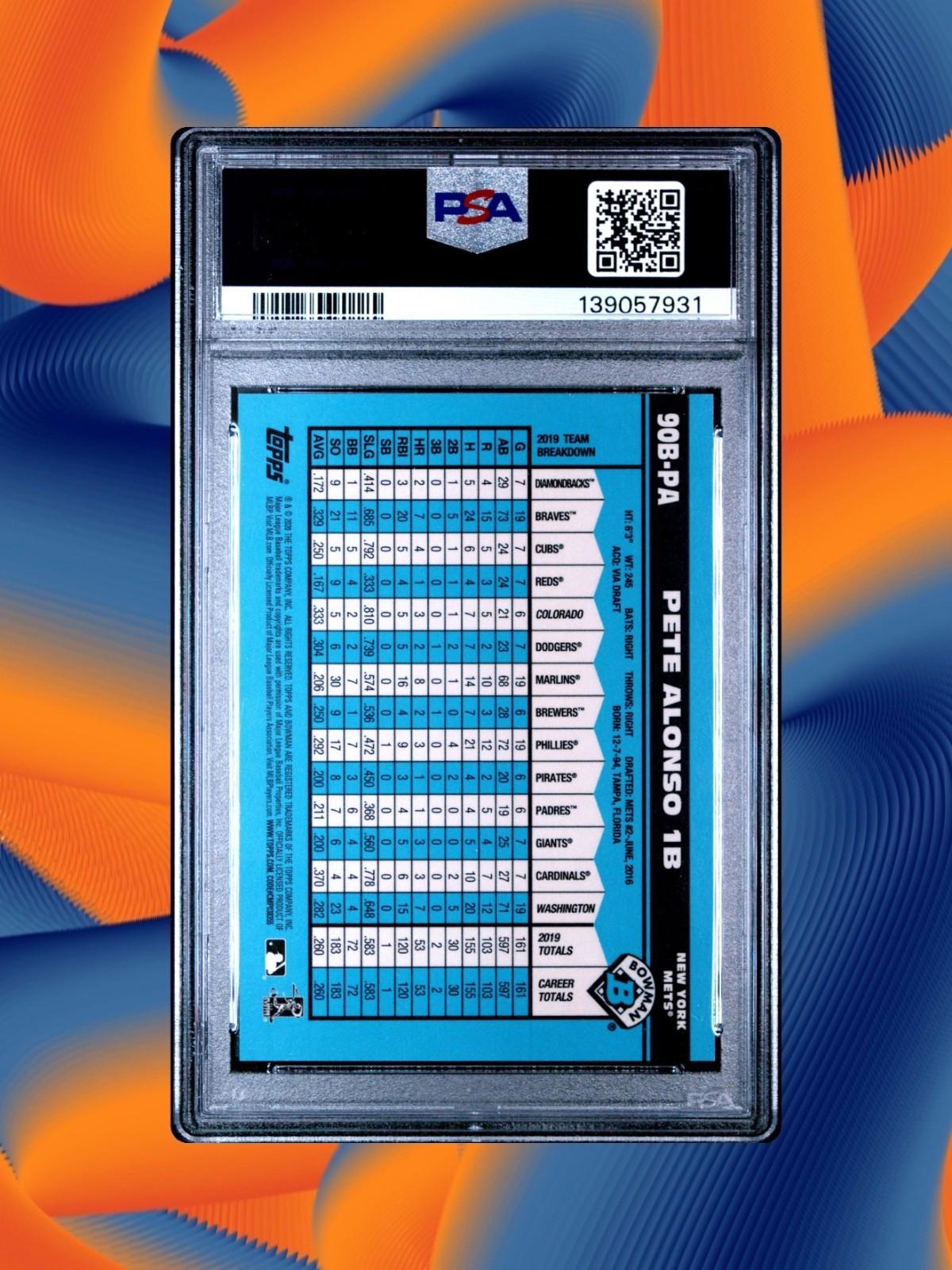 2020 Bowman Chrome #90BPA Pete Alonso - 30th Anniversary - Gold /50 - PSA 9