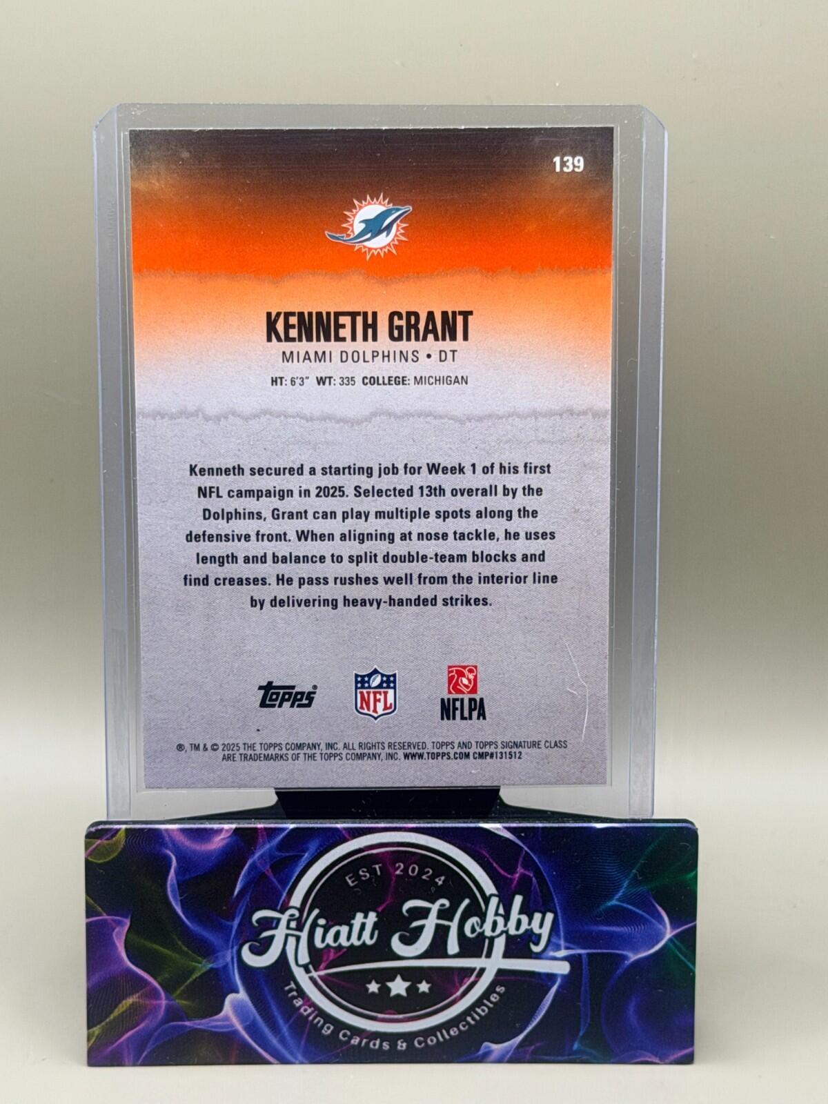 2025 Topps Signature Series Football - #139 Kenneth Grant - Blue & Yellow (RC)