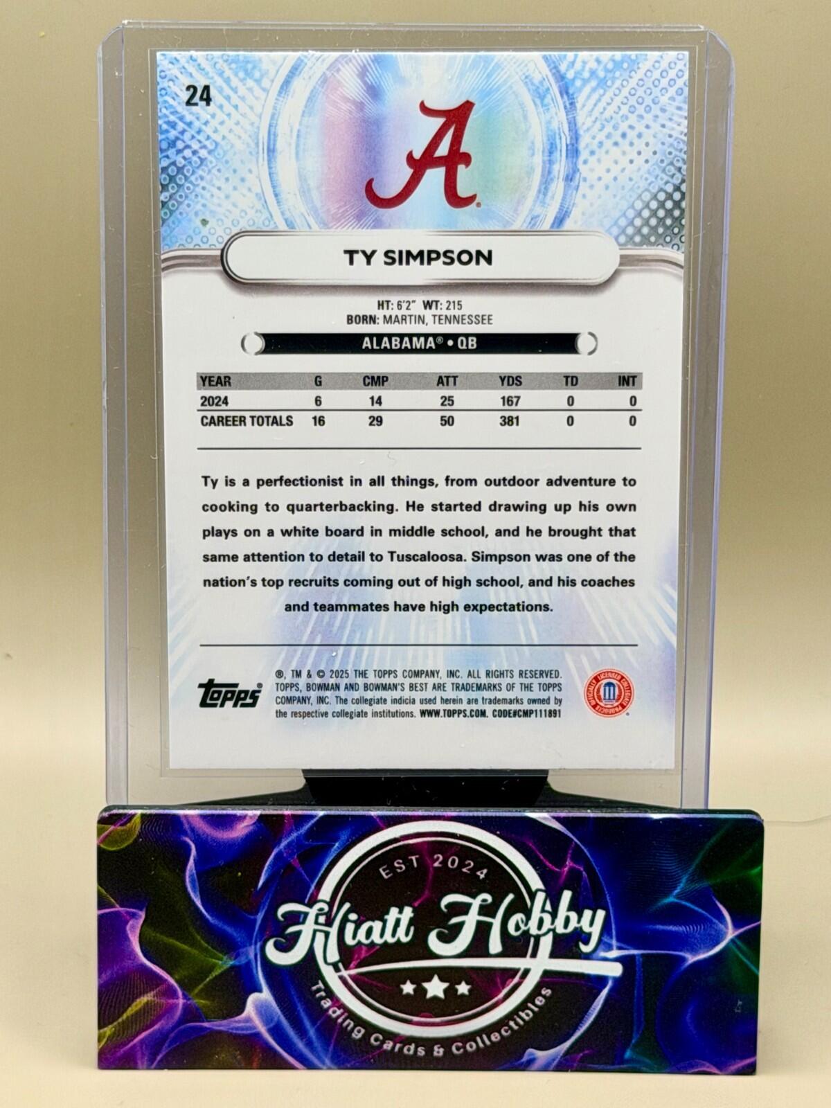 2025 Bowman's Best U - #24 Ty Simpson - Fuchsia Lava /175