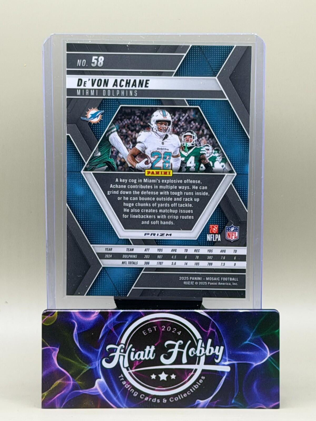 2025 Panini Mosaic Football - #58 De'Von Achane - Purple Scope