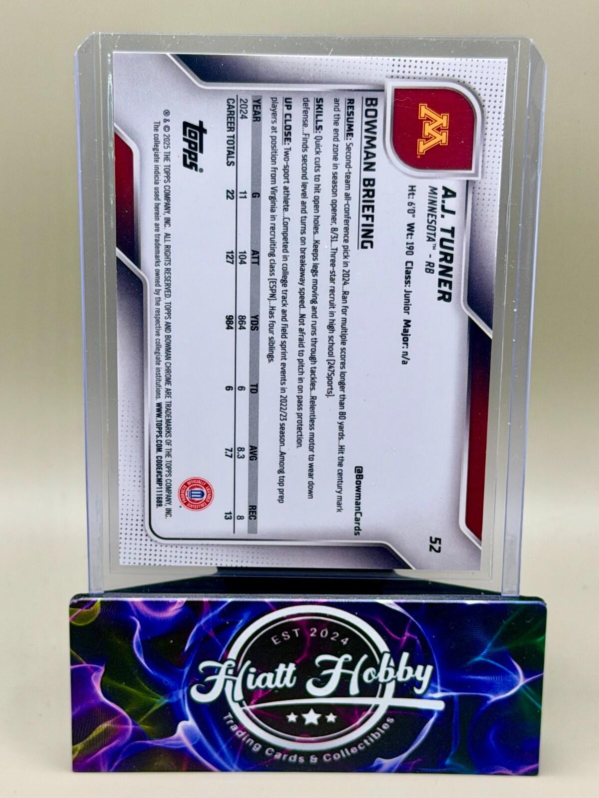 2025 Bowman U Sapphire - #52 AJ Turner - Gold /50