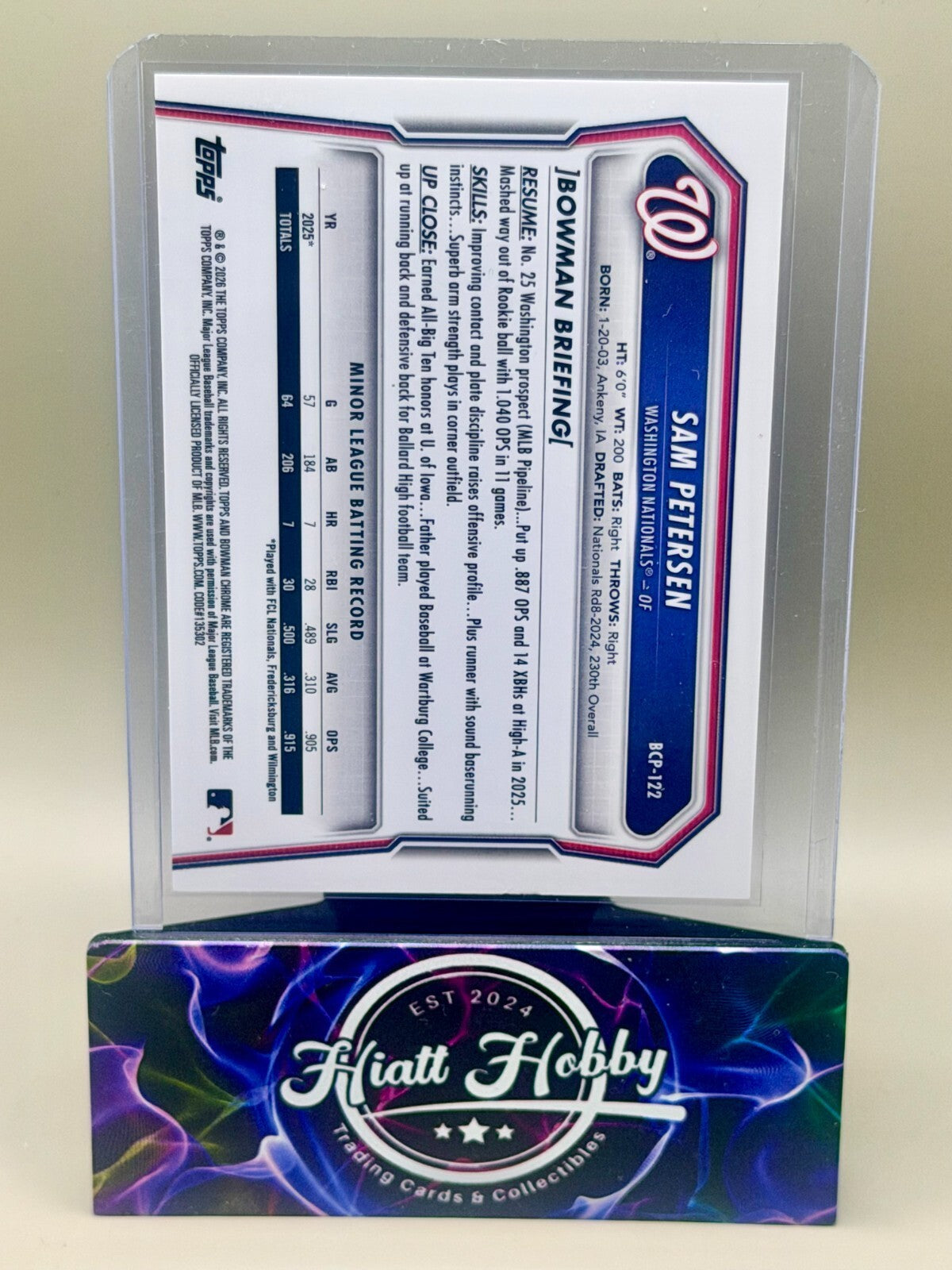 2026 Bowman Chrome Baseball - #BCP-122 Sam Petersen - Reptilian Refractor (1st)