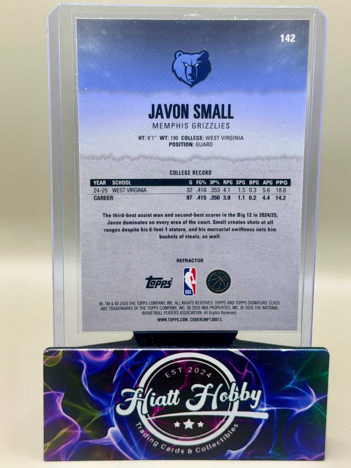 2025-26 Topps Signature Class - #142 Javon Small - Chrome Refractor (RC)