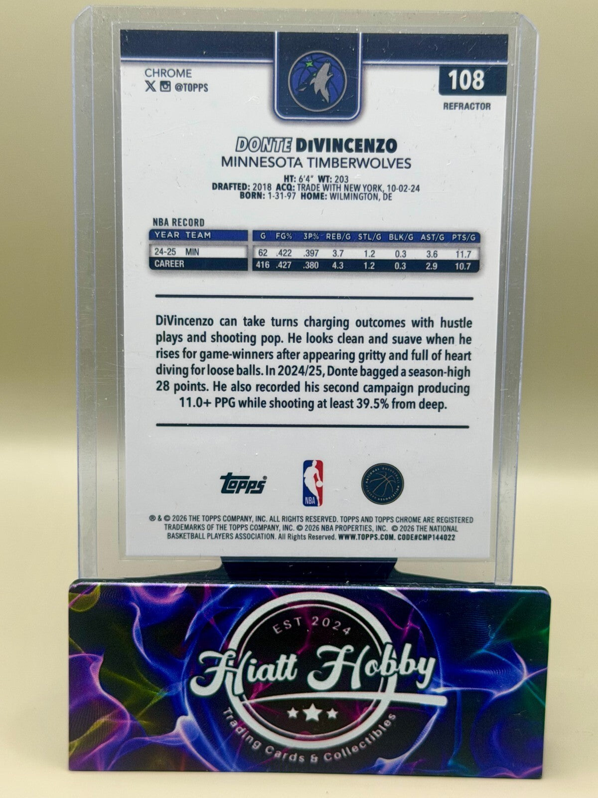 2025-26 Topps Chrome Update - #108 Dante DiVincenzo - Refractor