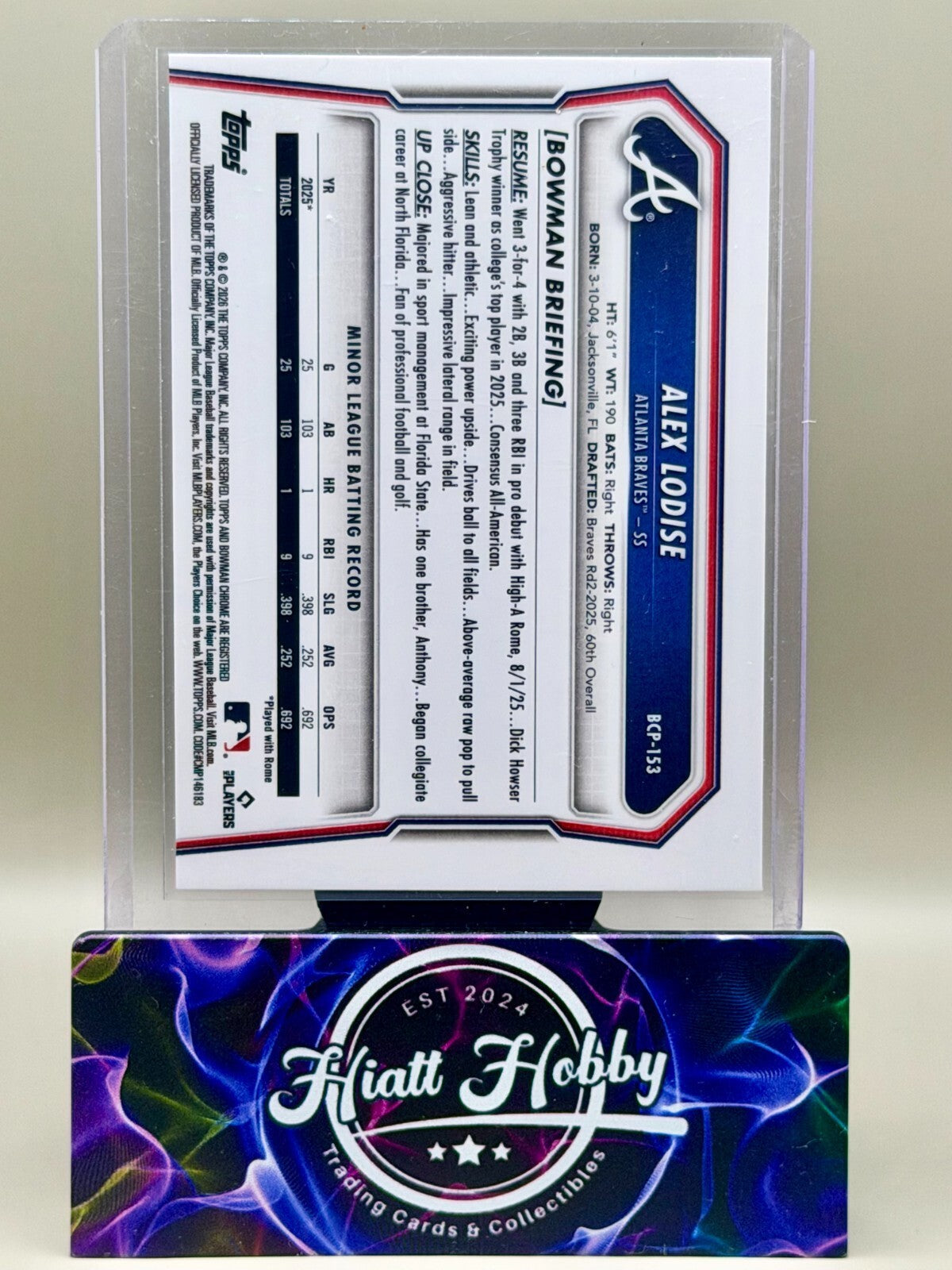 2026 Bowman Chrome - #BCP-153 Alex Lodise - Magenta Mojo /199 (1st)