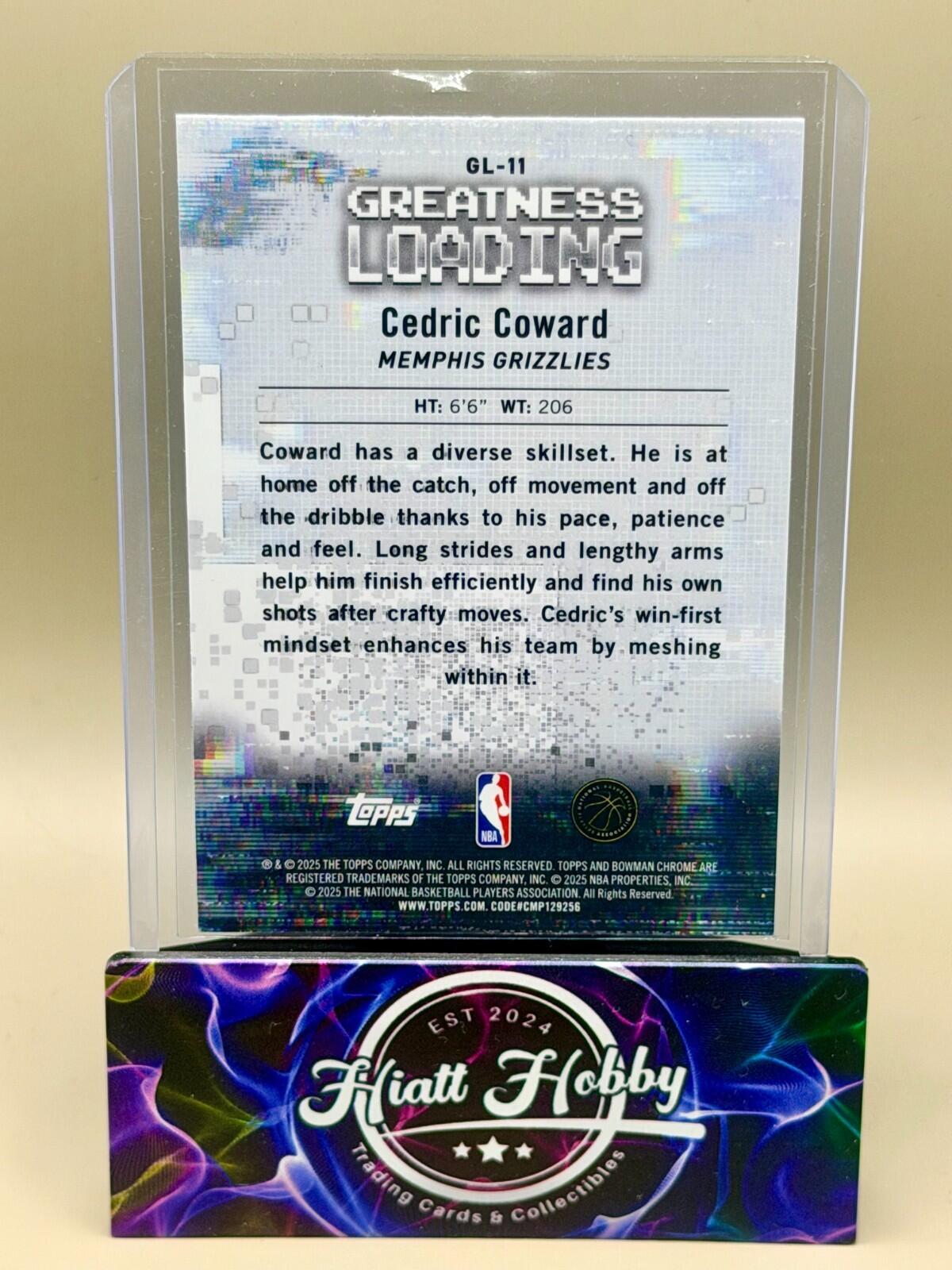 2025-26 Bowman Chrome Basketball - #GL-11 Cedric Coward - Greatness Loading (RC)