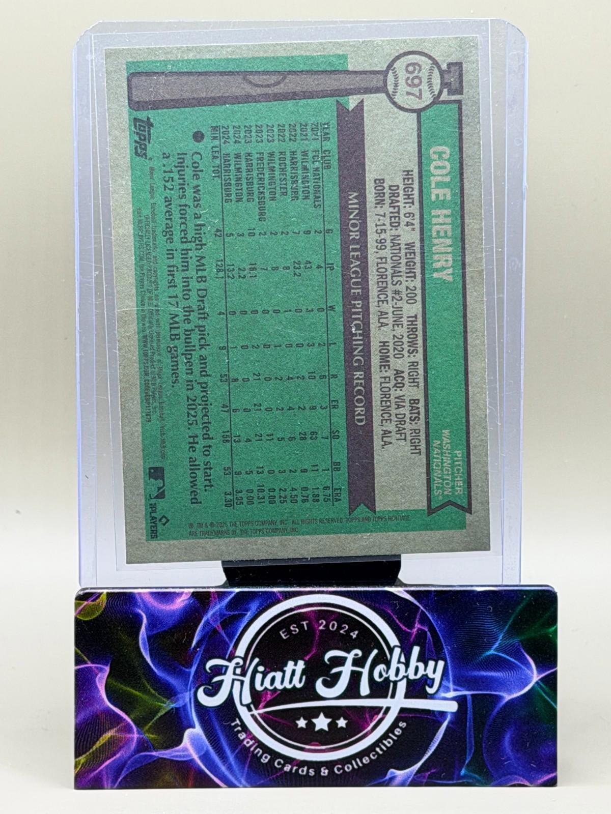 2025 Topps Heritage High Number - Cole Henry #697 - Dark Blue Boarder (RC)