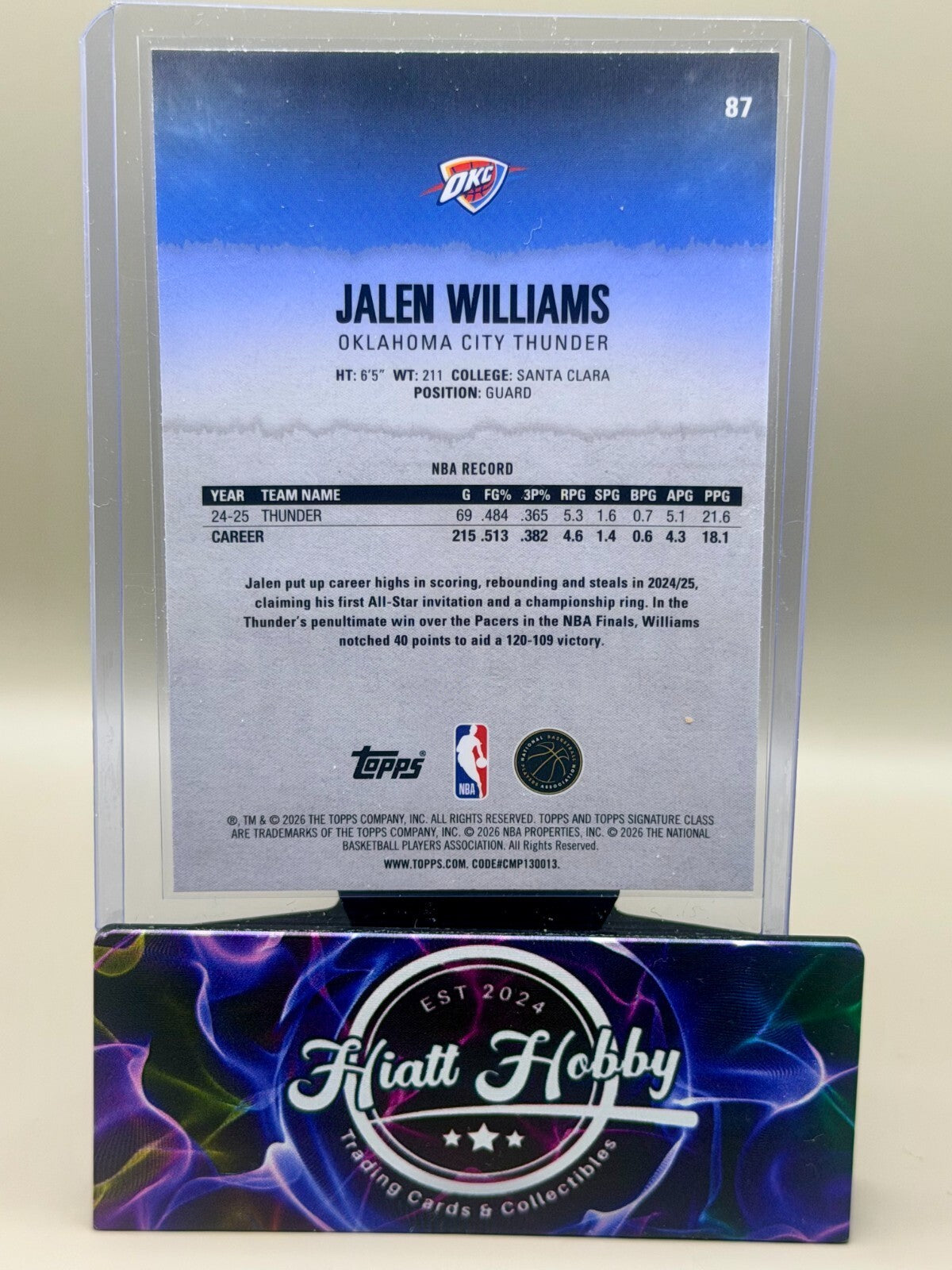 2025-26 Topps Signature Class Basketball - #87 Jalen Williams - Chrome