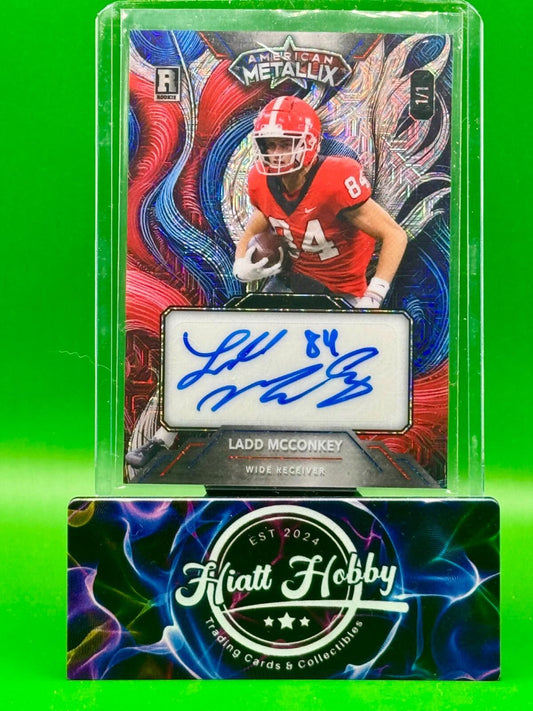 2024 Wild Card Metallix - Ladd McConkey - R/W/B Megafractal Auto 1/1 - Case Hit