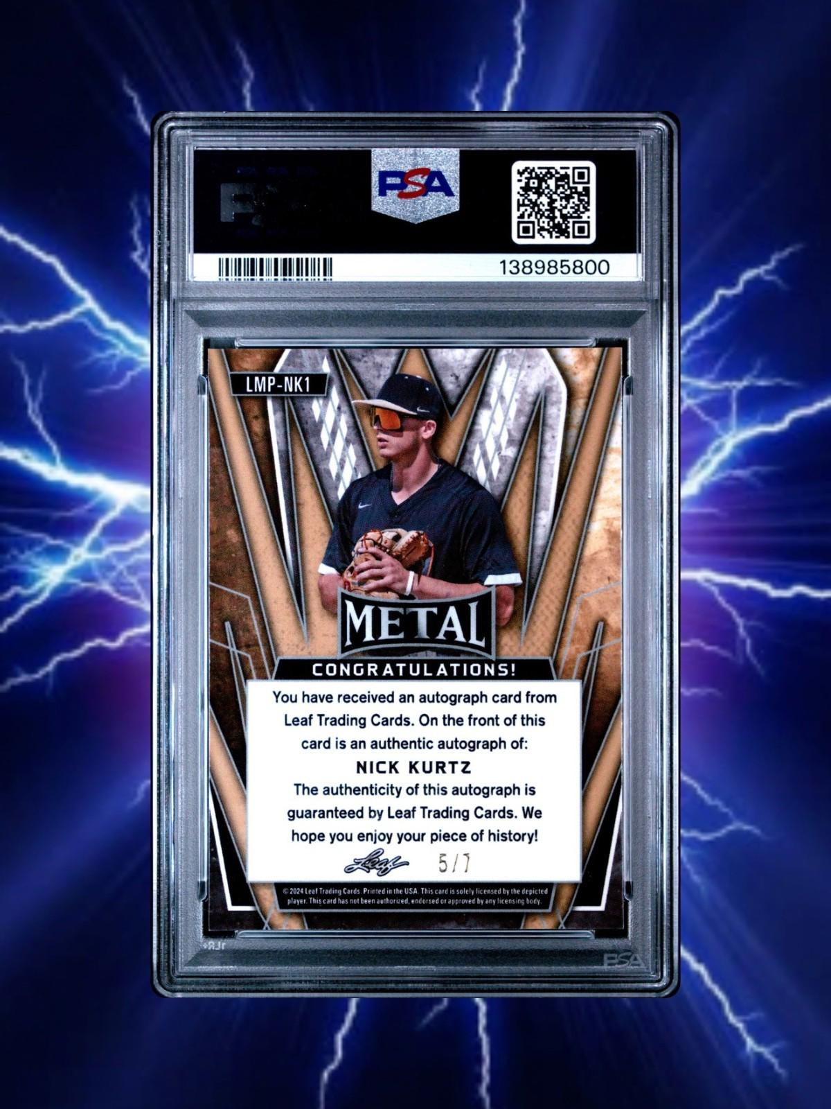 2023 Leaf Trinity - Nick Kurtz #LMP-NK1 Metal Preview - Blue Crystal Auto PSA 9