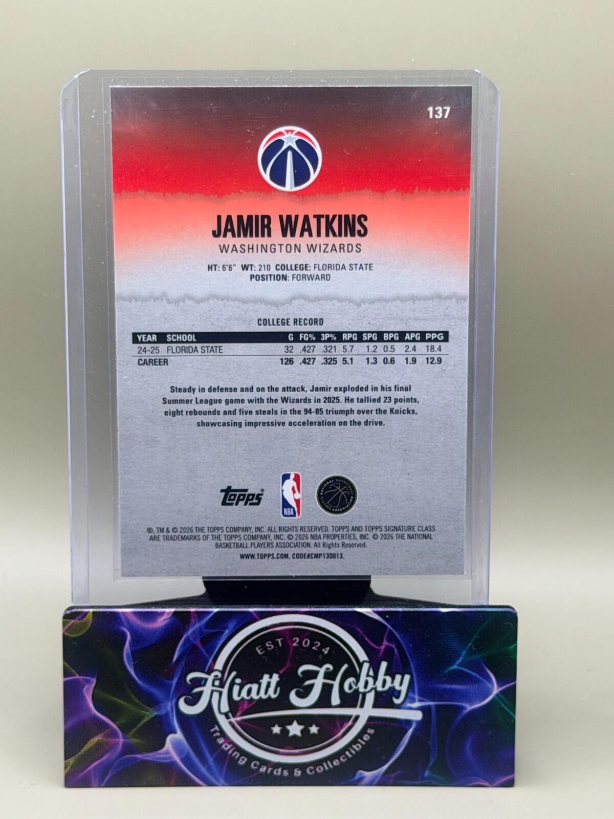2025-26 Topps Signature Series Basketball - #137 Jamir Watkins - Chrome (RC)