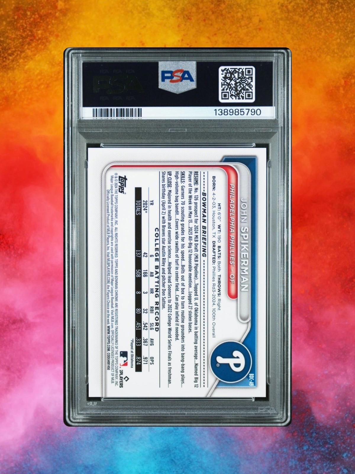2024 Bowman Draft Chrome - John Spikerman #BDC49 - Rose Gold /10 - PSA 9