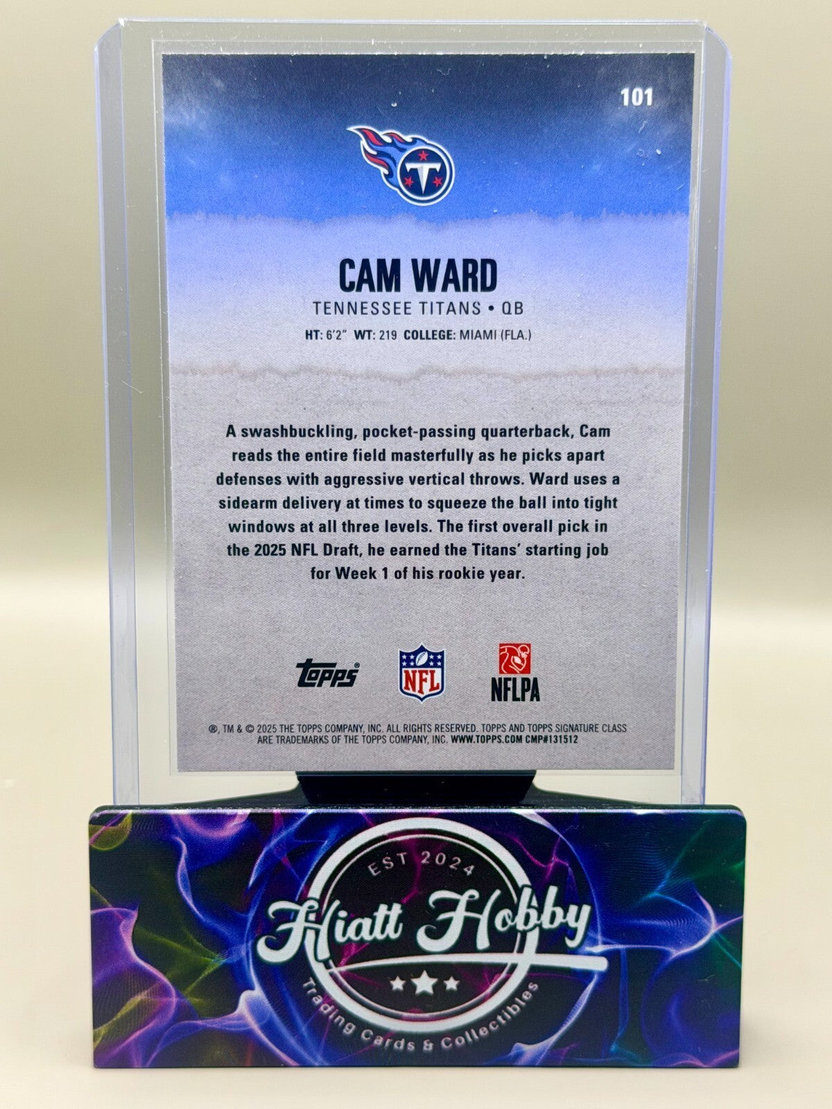 2025 Topps Signature Class Football - #101 Cam Ward - Blue Yellow (RC)