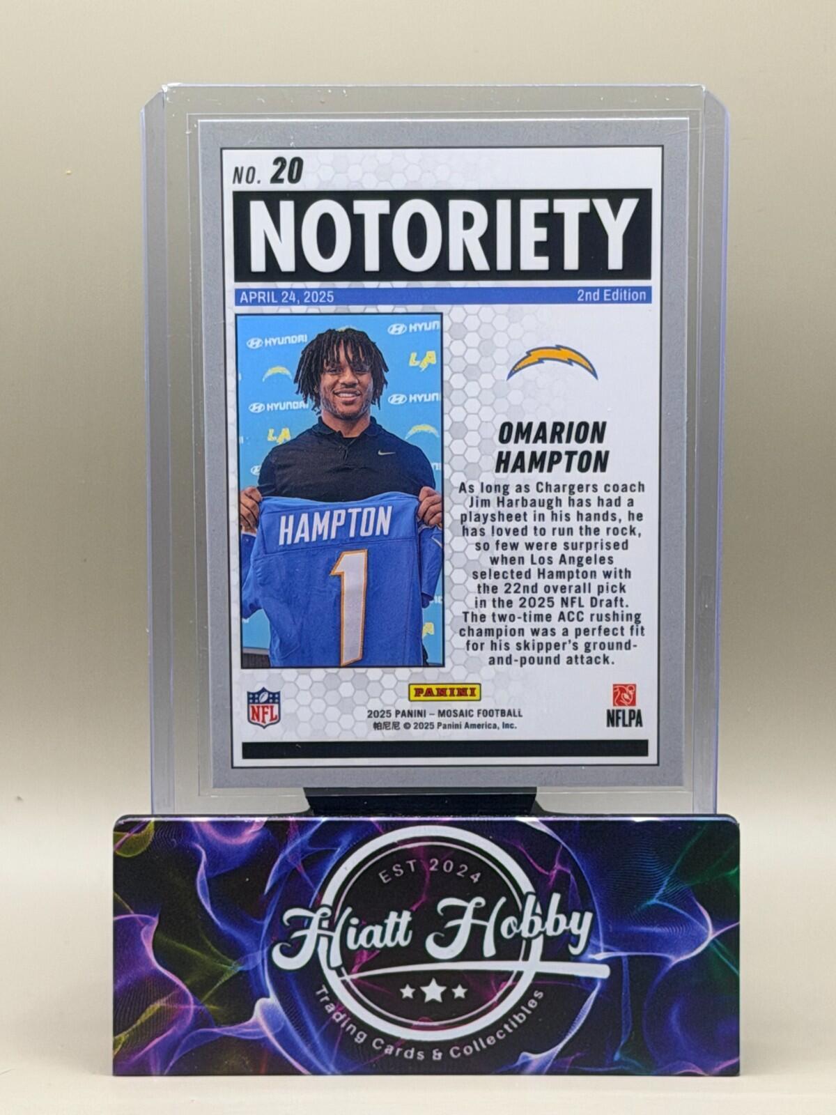 2025 Panini Mosaic Football - #20 Omarion Hampton - Notoriety (RC)