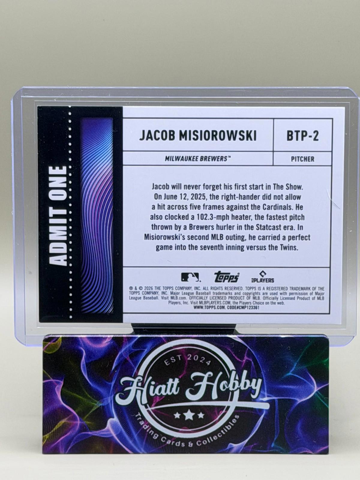 2026 Topps Series 1 #BTP-2 Jacob Misiorowski - Big Ticket Players (RC)
