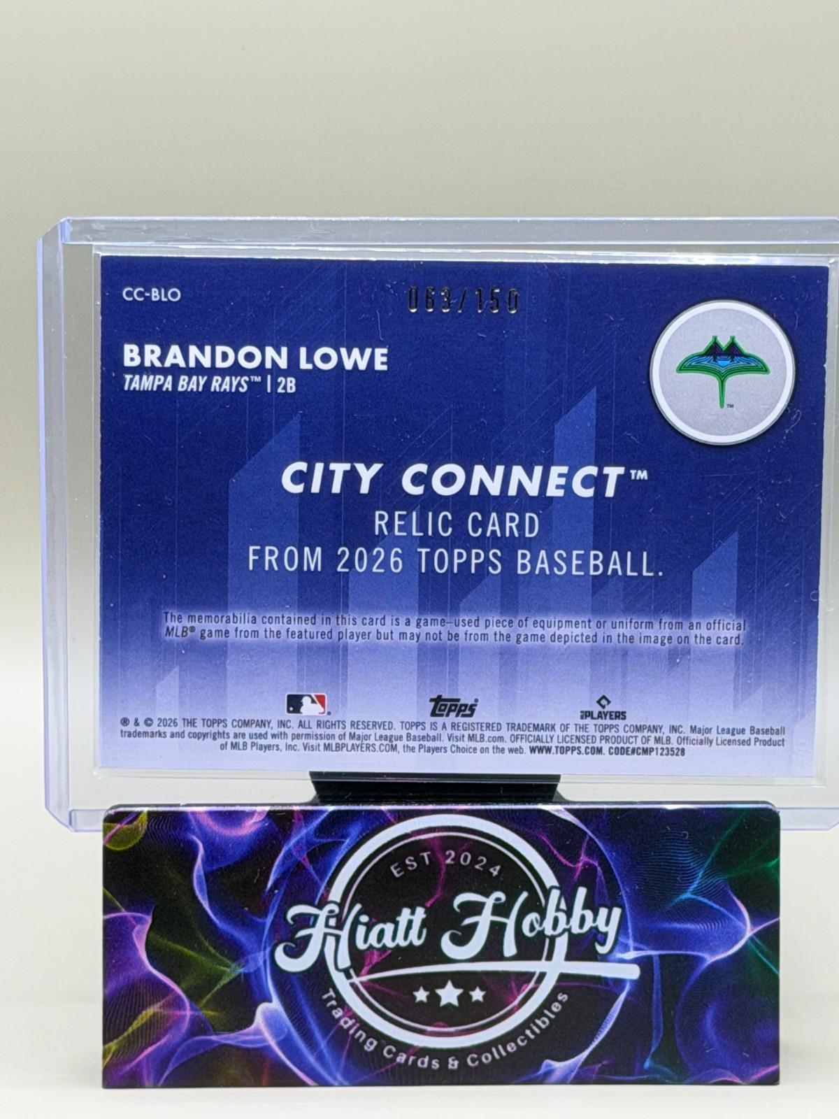 2026 Topps Series 1 #CC-BLO Brandon Lowe - Blue City Connect Relic /150 (MEM)