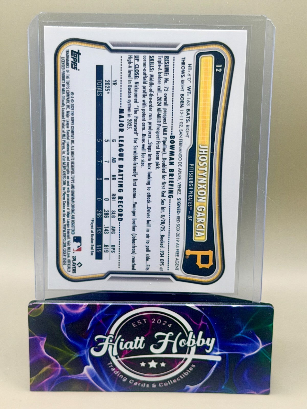 2026 Bowman Chrome - #12 Jhostynxon Garcia - Red Rookie Redemption (RC, SP)