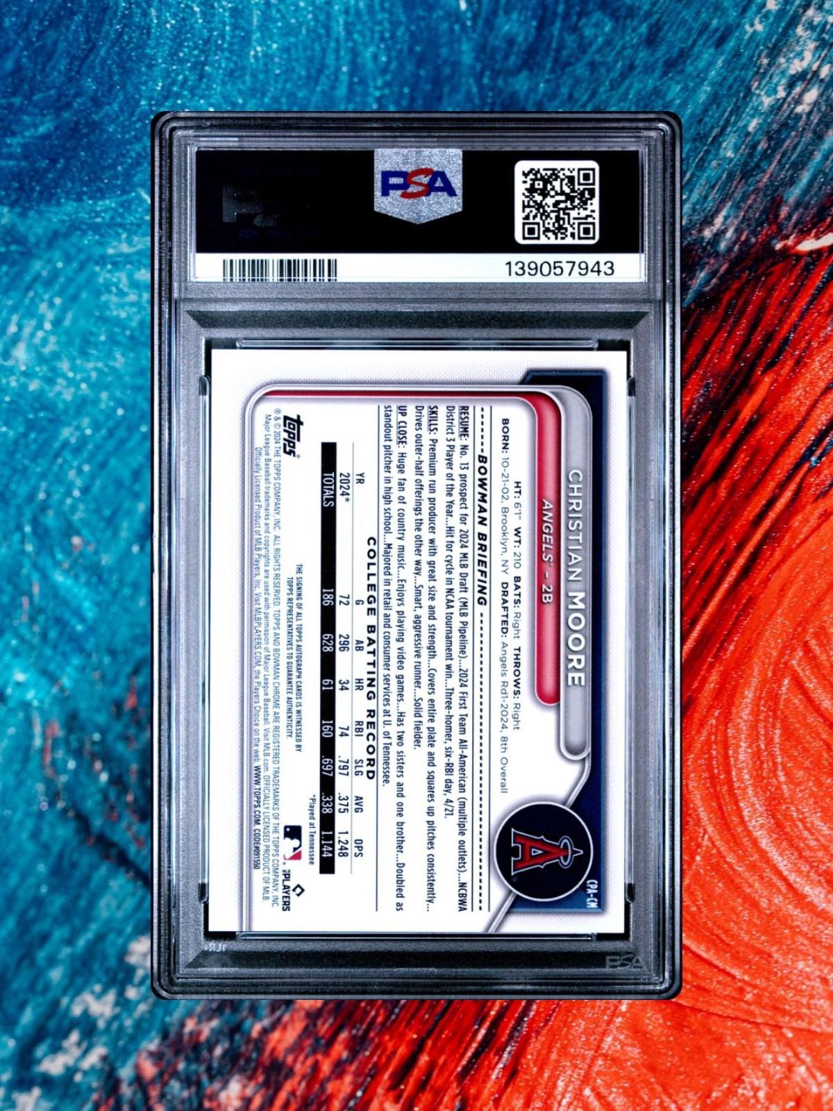 2024 Bowman Draft Chrome #CPA-CM Christian Moore - Chrome Prospect Auto - PSA 10