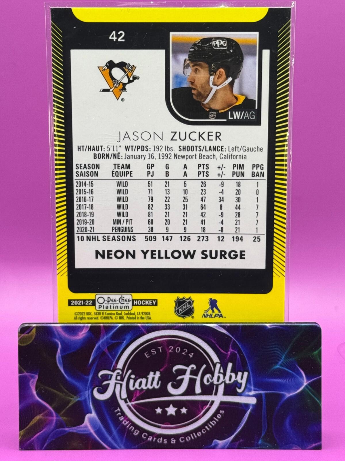 2021-22 O-Pee-Chee Platinum - #42 Jason Zucker - Neon Yellow Surge