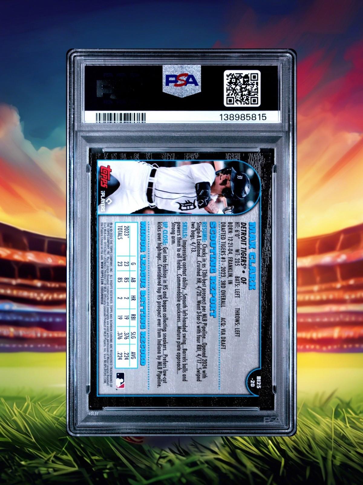2024 Bowman Chrome - Max Clark #20 - 25th Anniversary International SSP - PSA 8