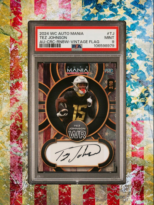 2024 Wild Card Auto Mania - Tez Johnson #AMAC-TJ - Vintage Flag Auto /10 - PSA 9