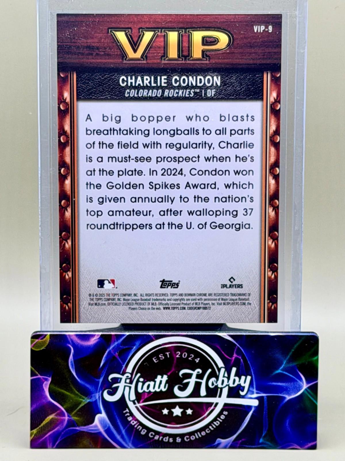 2025 Bowman Chrome - Charlie Condon #VIP-9 - Very Important Prospects Teal /125