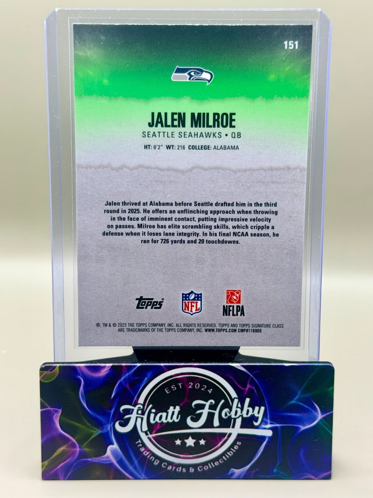 2025 Topps Signature Class - #151 Jalen Milroe - Chrome White Refractor (RC)