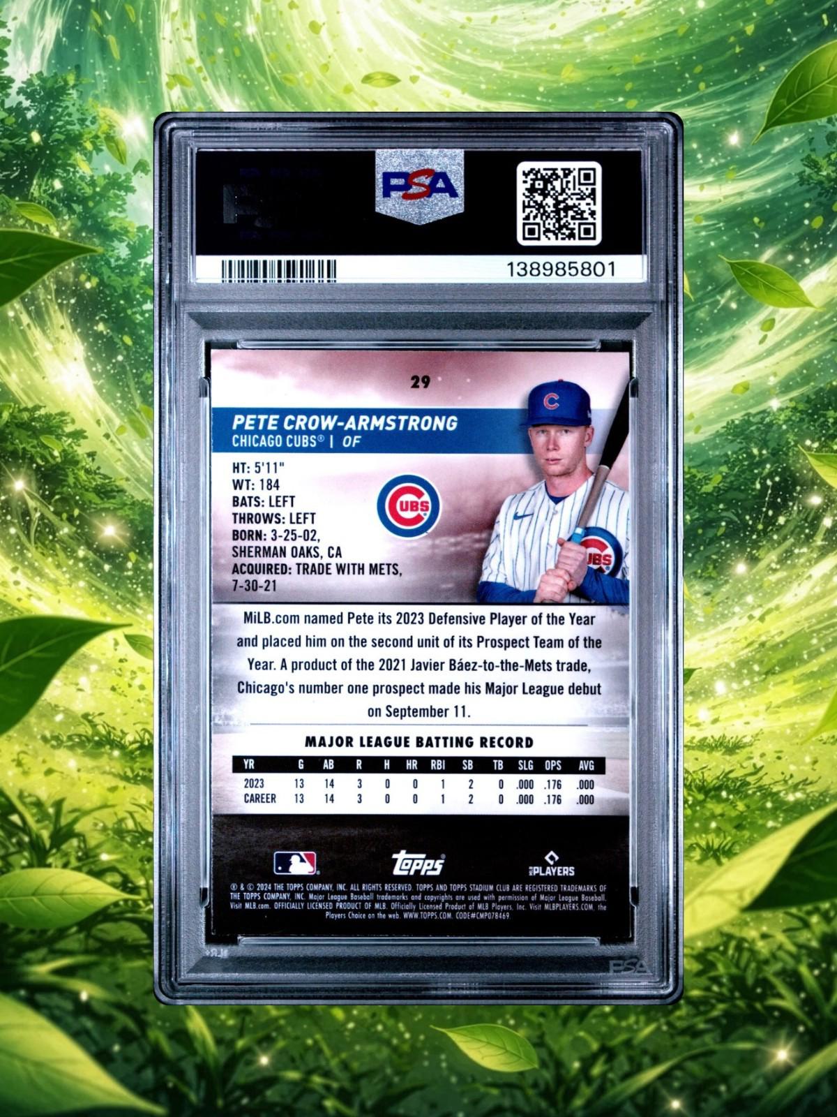 2024 Topps Stadium Club Chrome - Pete Crow-Armstrong #29 - Green Refractor PSA 8