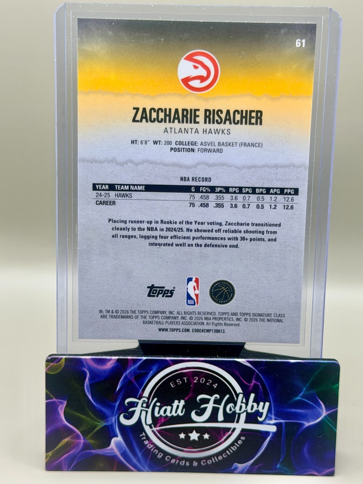 2025-26 Topps Signature Class Basketball - #61 Zaccharie Risacher - Chrome