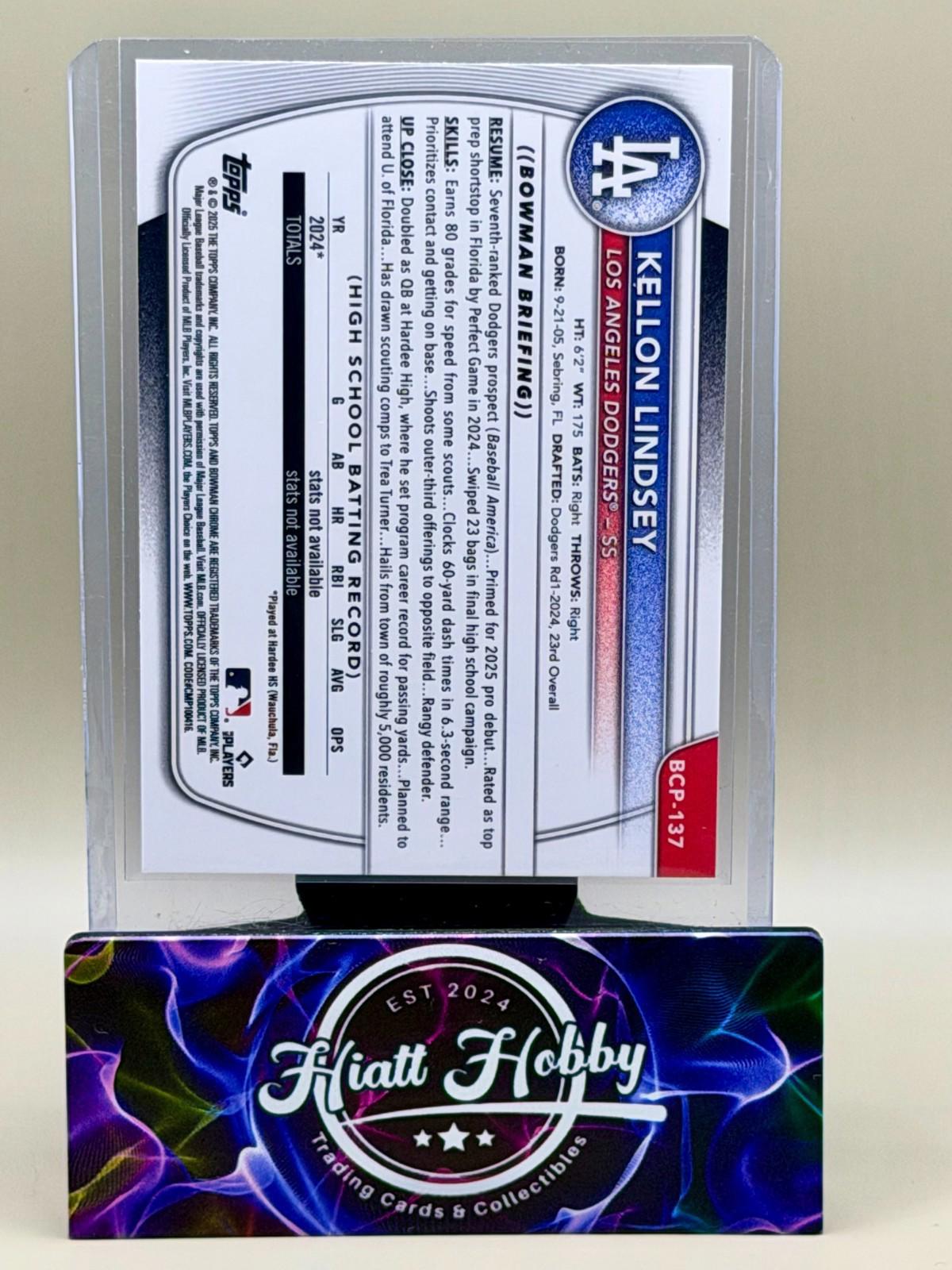 2025 Bowman Chrome - Kellon Lindsey #BCP-137 - Purple Reptillian /199 (RC)