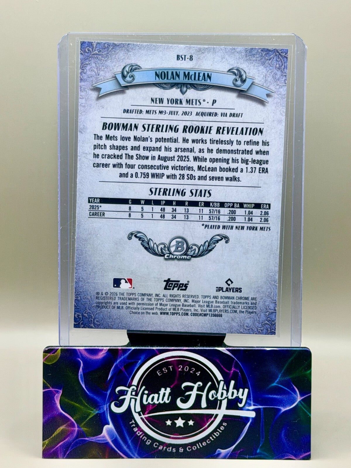 2026 Bowman Chrome Baseball - #BST-8 Nolan McLean - Sterling Mojo (RC)