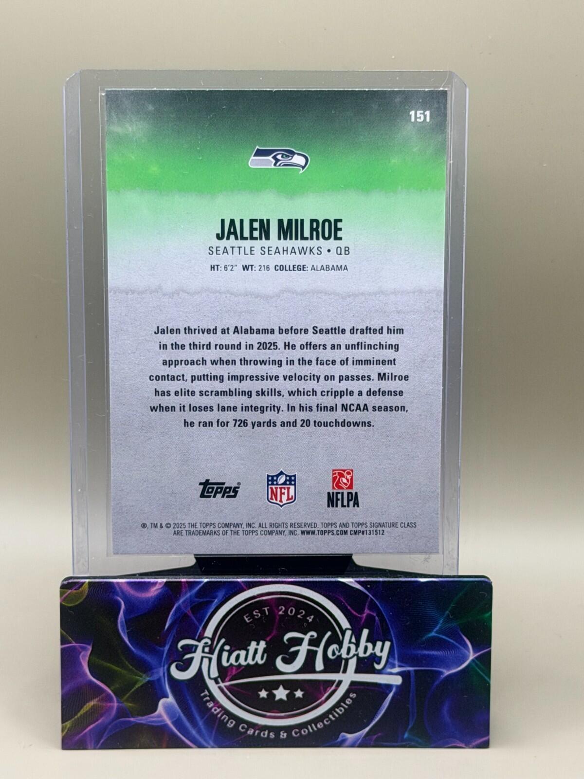 2025 Topps Signature Series Football - #151 Jalen Milroe (RC)