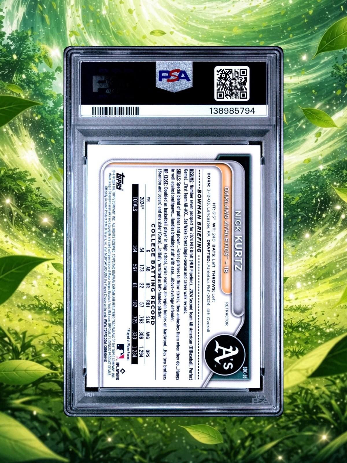 2024 Bowman Draft Chrome - Nick Kurtz #BDC56 - Refractor - PSA 8