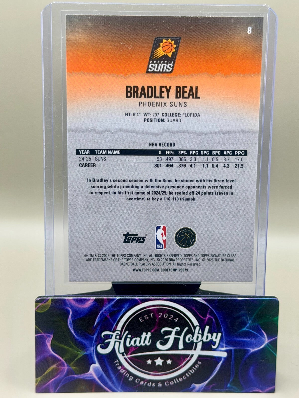 2025-26 Topps Signature Class Basketball - #8 Bradley Beal - Orange Blue