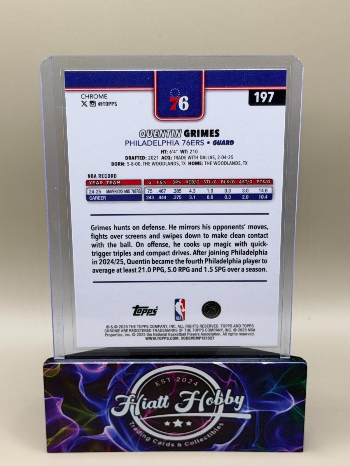2025-26 Topps Chrome - Quentin Grimes #197 - Prism Refractor