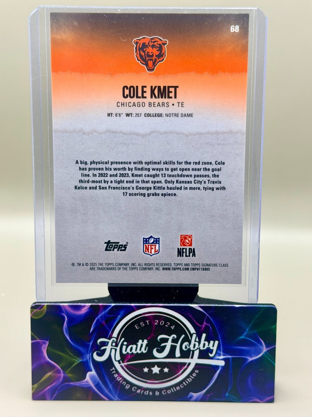 2025 Topps Signature Class Football - #68 Cole Kmet - Chrome Teal Refractor /225