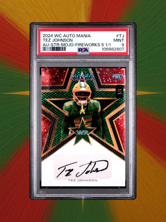 2024 Wild Card Auto Mania - Tez Johnson #AMAS-TJ - Red Mojo Auto 1/1 - PSA 9
