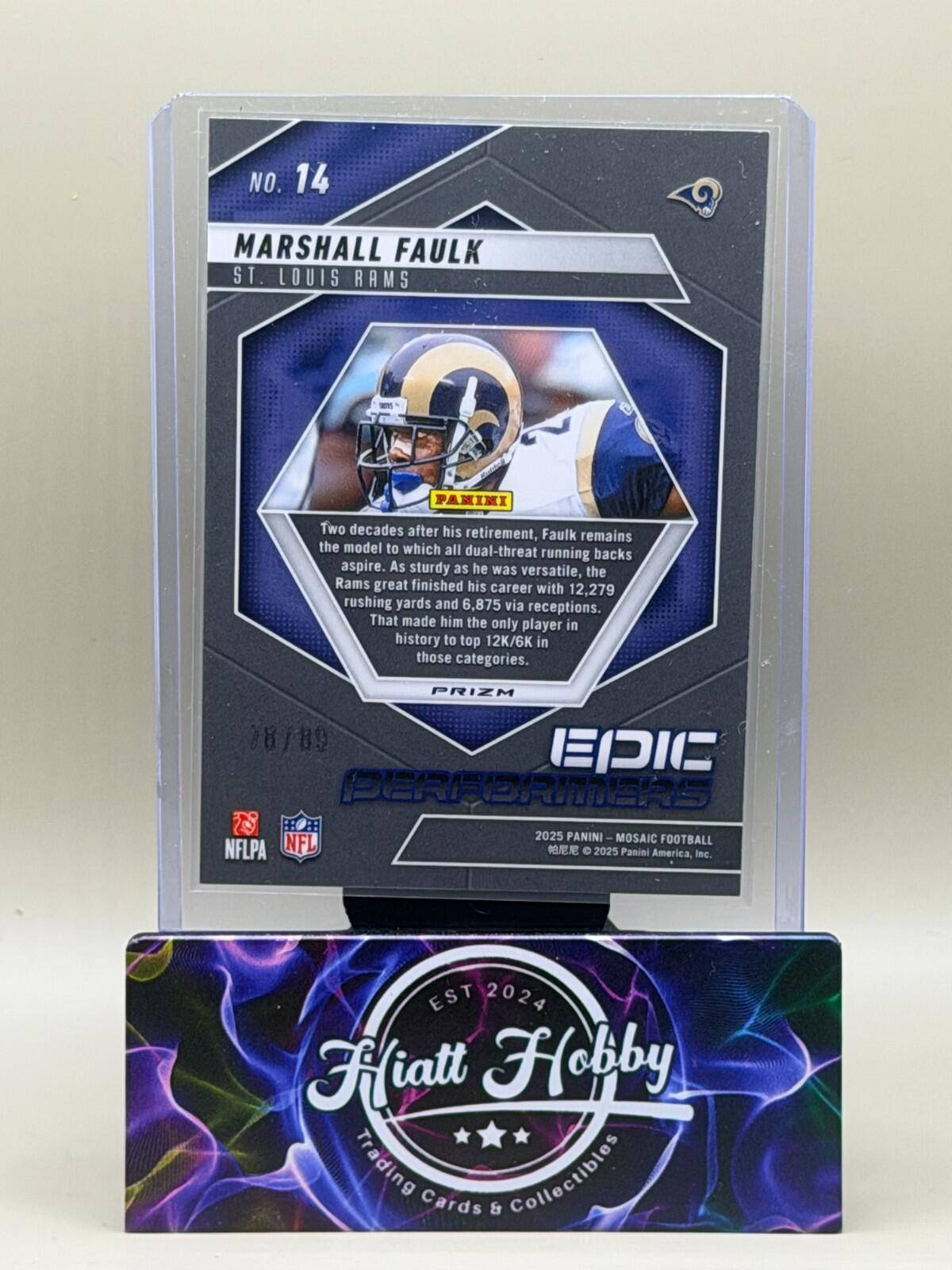 2025 Panini Mosaic - #14 Marshall Faulk - Epic Performers - Reactive Yellow /89
