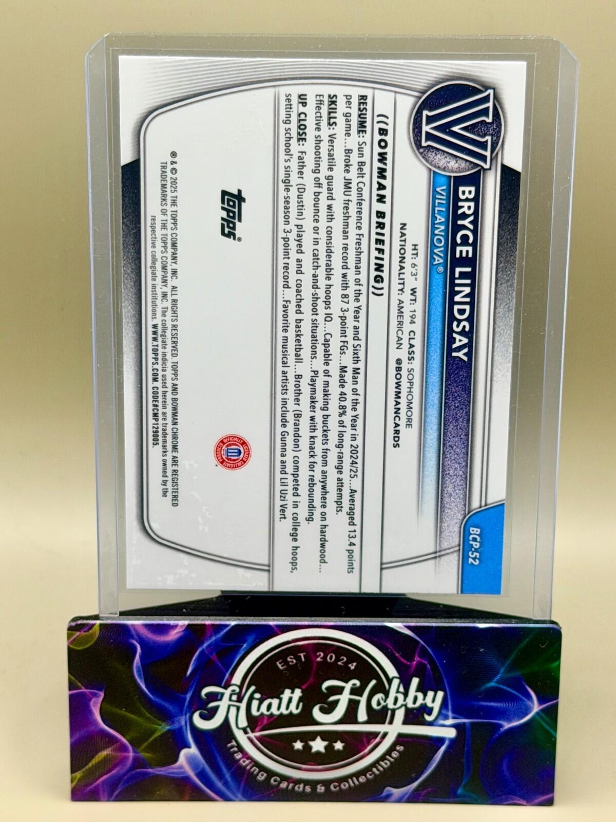 2025-26 Bowman Chrome Basketball - #BCP-52 Bryce Lindsay - Reptilian (1st)