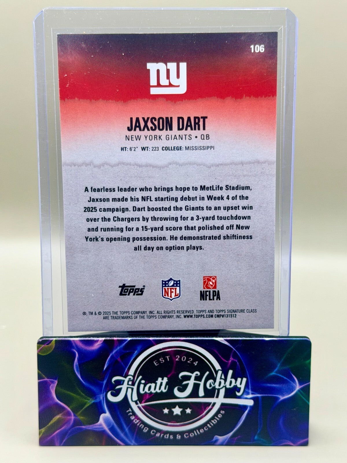 2025 Topps Signature Class Football - #106 Jaxson Dart - Blue Yellow (RC)