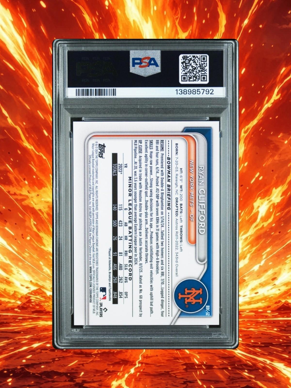 2024 Bowman Draft Chrome Sapphire - Ryan Clifford #BDC52 - Black /10 - PSA 9
