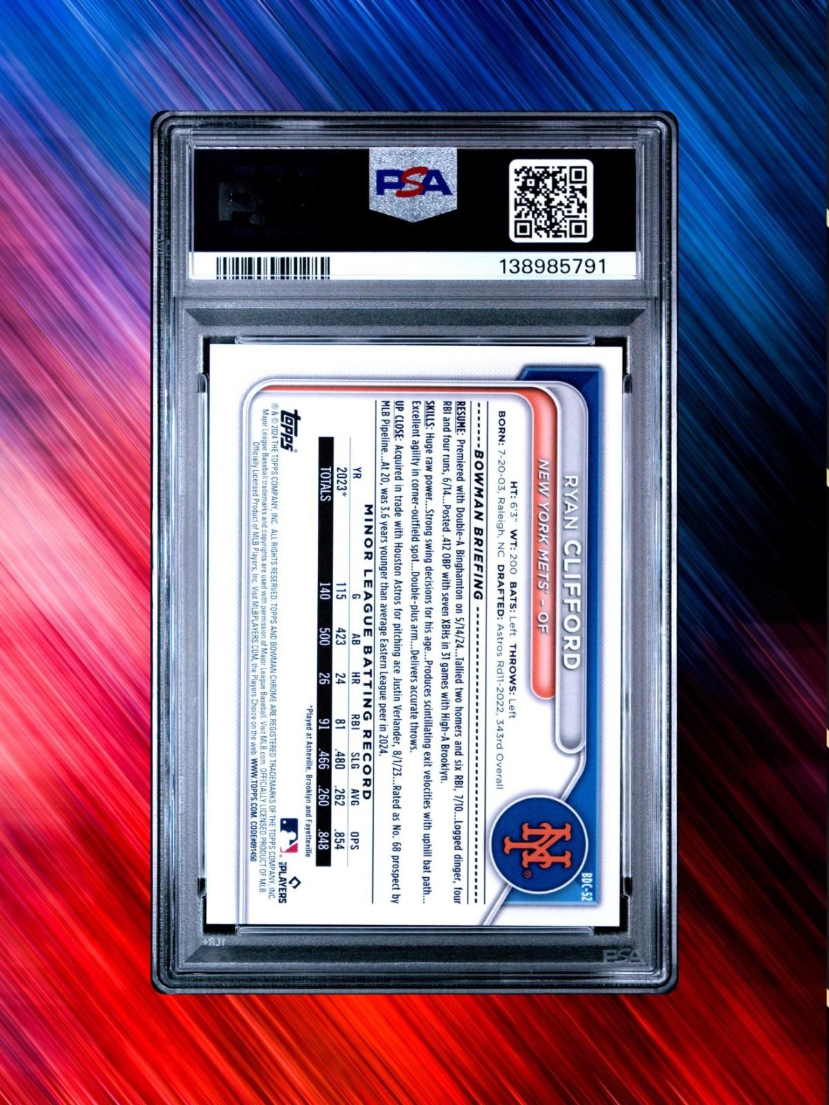 2024 Bowman Draft Chrome - Ryan Clifford #BDC52 - Red /5 - PSA 8