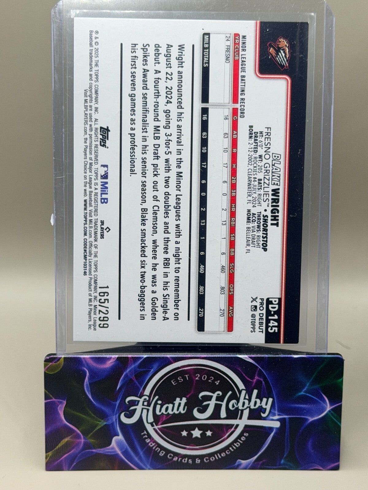 2025 Topps Pro Debut - #PD-145 Blake Wright - Purple /299 (RC)