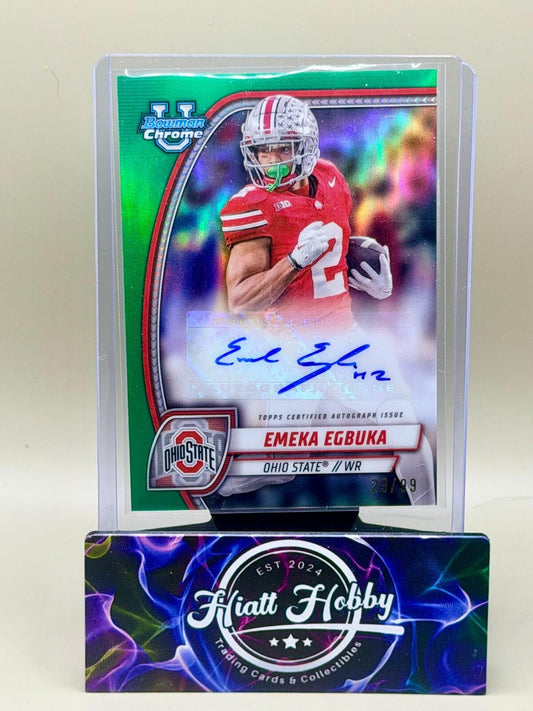2024 Bowman University Chrome - Emeka Egbuka #PA-EEG Green Auto /99 (RC, AU)