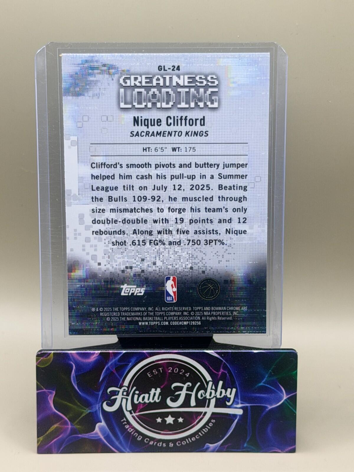 2025-26 Bowman Chrome Basketball #GL-24 Nique Clifford - Greatness Loading (RC)