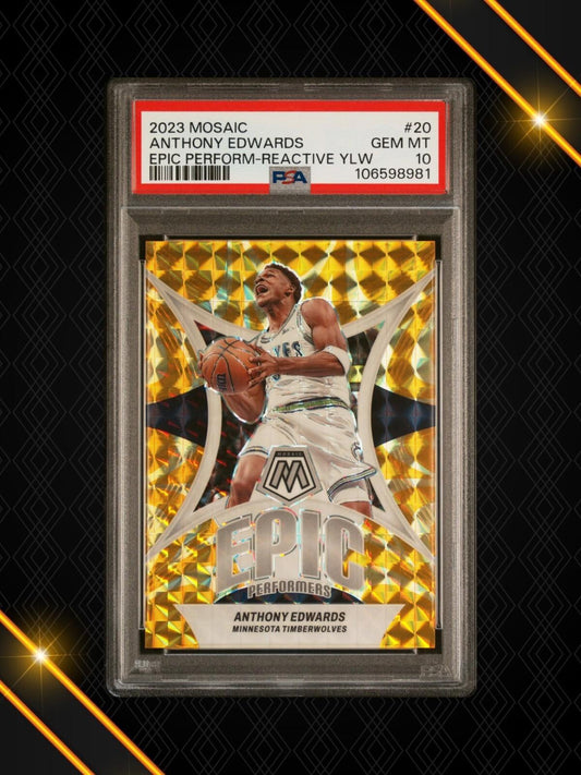 2023 Panini Mosaic - Anthony Edwards #20 - Epic Perf - Reactive Ylw /99 - PSA 10