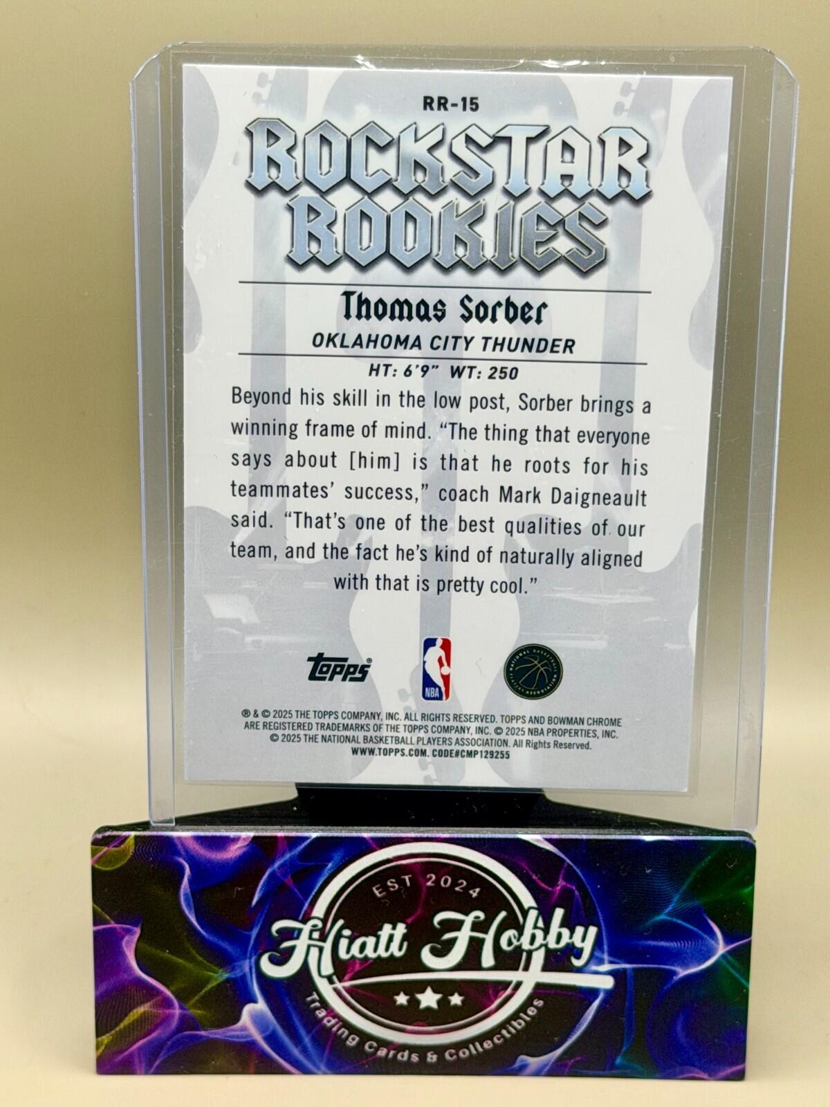 2025-26 Bowman Chrome Basketball - #RR-15 Thomas Sorber - Rockstar Rookies (RC)